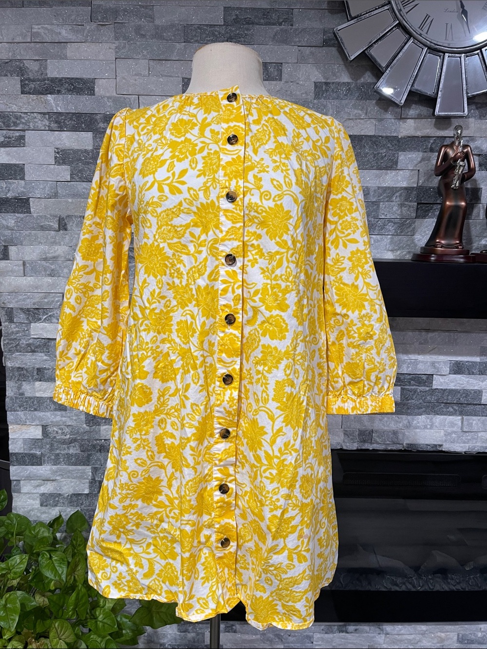 Who What Wear Shirt Dress Womens S Yellow White Floral Long Sleeve Cotton